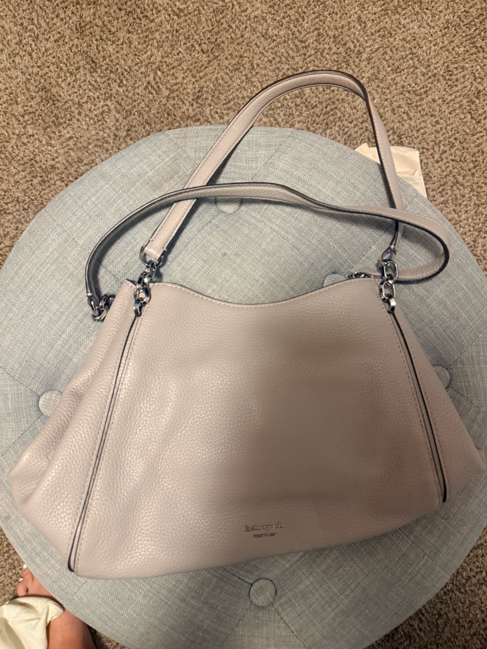kate spade Pebbled Leather Shoulder Bag in Light Gray-Taupe